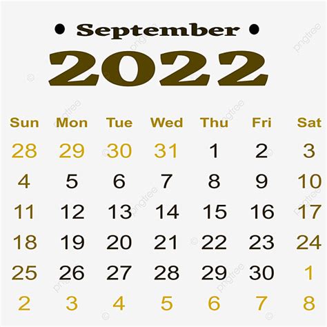 Monat September 2022 Kalender September 2022 Kalender Png Bild Und