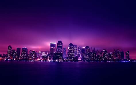 Wallpaper Sea Cityscape Night Purple Skyline Skyscraper Evening