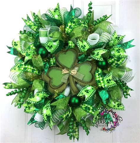 Deco Mesh St Patricks Day Wreath St Patricks Day Decor Shamrock