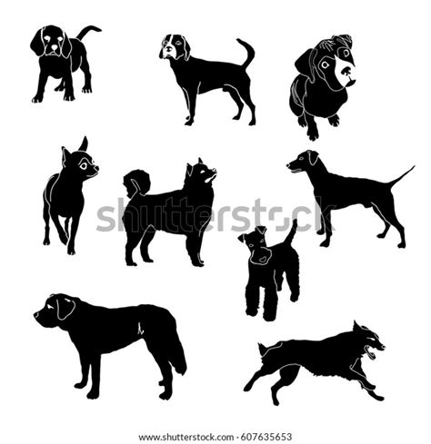 Silhouettes Dogs Different Breeds Stock Vector Royalty Free 607635653