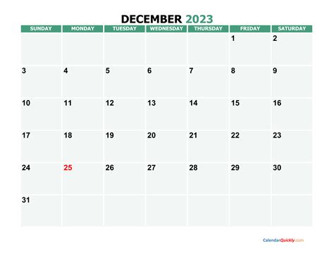 December 2023 Printable Calendar Calendar Quickly