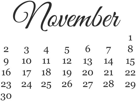 November Calendar Png