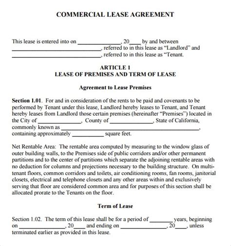 A commercial lease (typically) has a start and end date ranging from three (3) to ten (10) years. 6 Free Commercial Lease Agreement Templates - Excel PDF ...