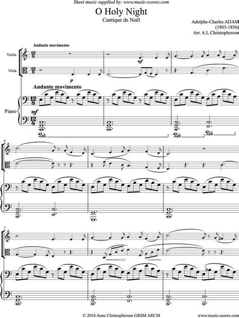 Adam O Holy Night Or Cantique De Noel Violin Viola Piano Classical