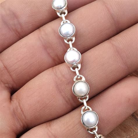 Pearl Bracelet 925 Sterling Silver Pearl Gemstone Silver Etsy