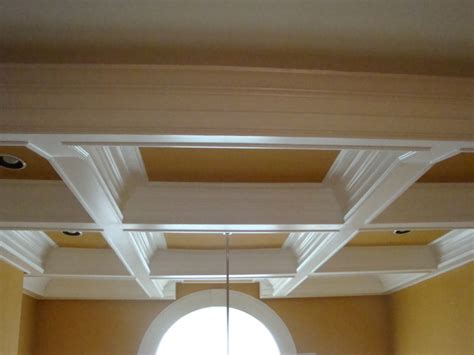 Make your drab ceiling a decor statement with this faux coffered ceiling made from beadboard and moulding. Two Story Coffered Ceiling Project - Craftsman - Richmond ...