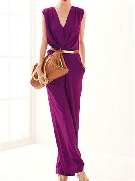 Purple V Neck Loose Jumpsuit Jumpsuit Elegant Jumpsuits For Women Fashion