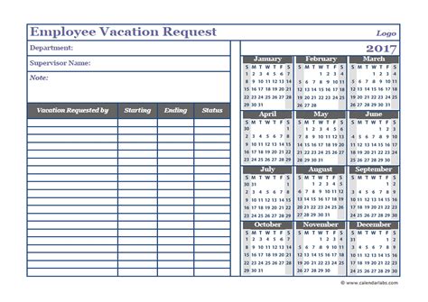 Employee Vacation Calendar Template Example Calendar Printable