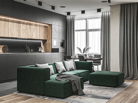 Living Room With Green Sofa On Behance