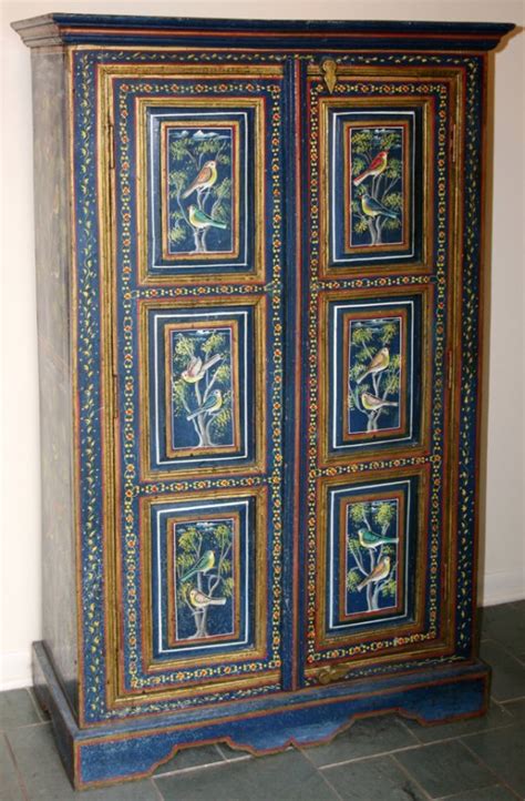 040186 Antique East Indian Hand Painted Wood Cabinet Lot 40186
