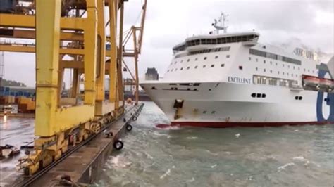 Video Fire Breaks Out At Barcelona Port As Ferry Crashes Into Crane
