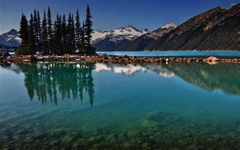 Clear Lake Water By The Snowy Mountains Wallpaper Nature Wallpapers