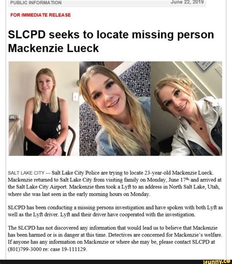 Slcpd Seeks To Locate Missing Person Mackenzie Lueck Salt Lake Cm