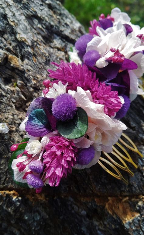 Tocado de flores preservadas con tonos morados para boda o Etsy España