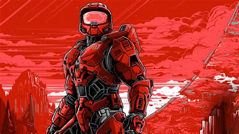 Download Cool Halo Red Master Chief Wallpaper