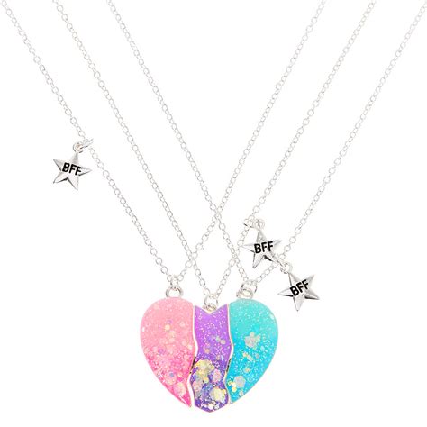 Silver Best Friends Pastel Heart Pendant Necklaces 3 Pack Claires Us