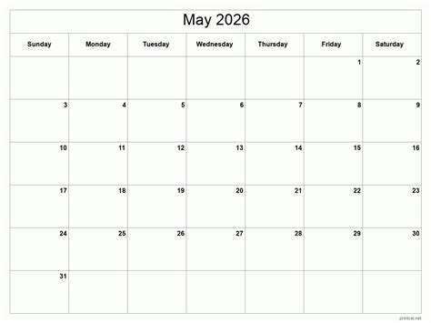 Printable May 2026 Calendar Free Printable Calendars