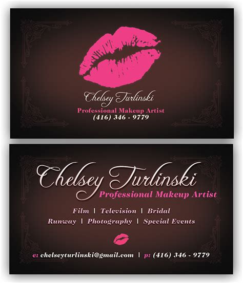 Pro makeup artist business card have neat and clean, a black and white color design.i recommend not to put information on the back side, keep it blank or put your logo there. Business Card For Makeup Artist, Chelsea Turlinski. on Behance