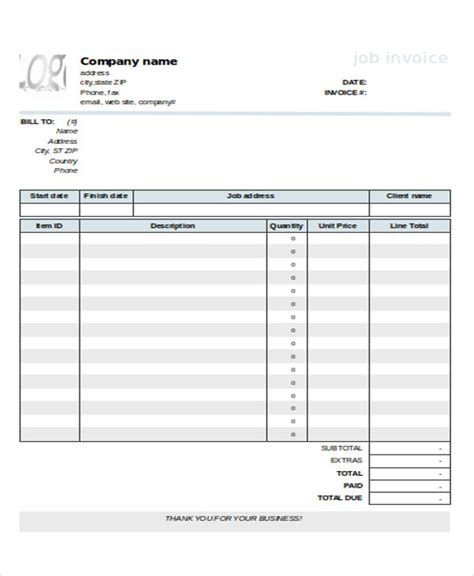 job invoice templates  sample  format