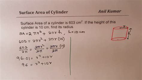 .area of a cylinder calculator can calculate the surface area of any cylinder if you have the radius and the height of the cylinder.a cylinder is a 3 dimensional geometric shape. Find Radius of a Cylinder of given surface area and height ...