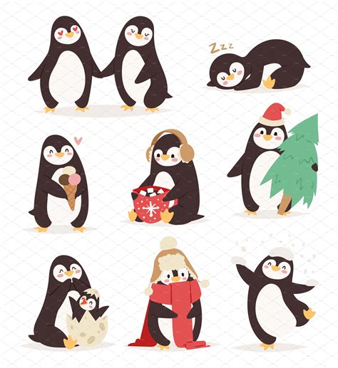 Penguin Set Vector Penguin Illustration Penguin Drawing Penguin Art