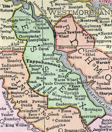 Essex County Virginia Map 1911 Rand Mcnally Tappahannock Essex