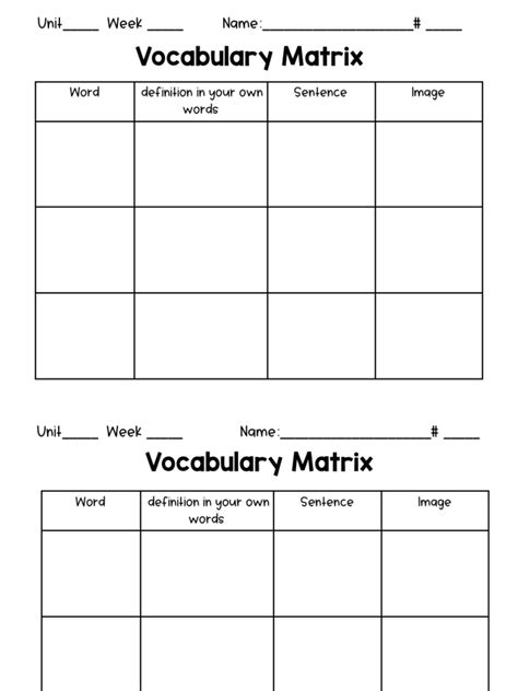 Vocabulary Matrix Unit 1 Week1 Pdf