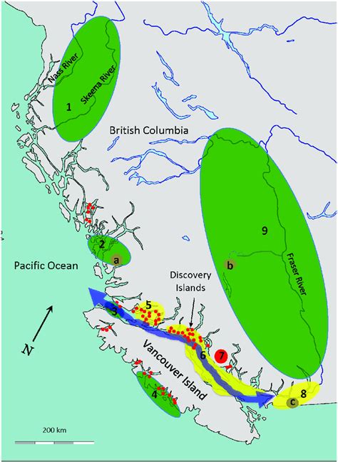 Map Of Bc With Salmon Farms And Regions Sampled This Map Shows The