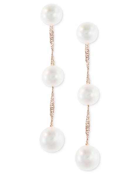 effy effy® cultured freshwater pearl triple drop earrings in 14k yellow white or rose gold 5mm