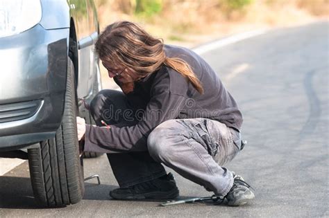 Young Man Repairing Car Outdoors Stock Image Image Of Transportation