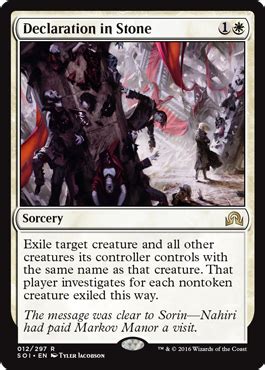 Hordes of walking dead lurch across the manors and moors, driven by an innate hunger for the living. Declaration in Stone from Shadows over Innistrad Spoiler