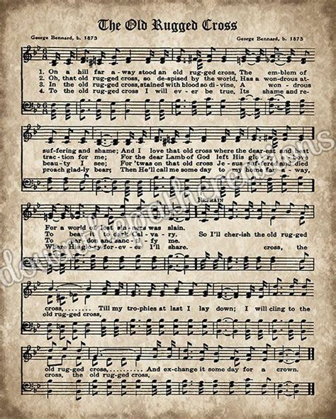 The Old Rugged Cross Print Printable Vintage Sheet Music Instant