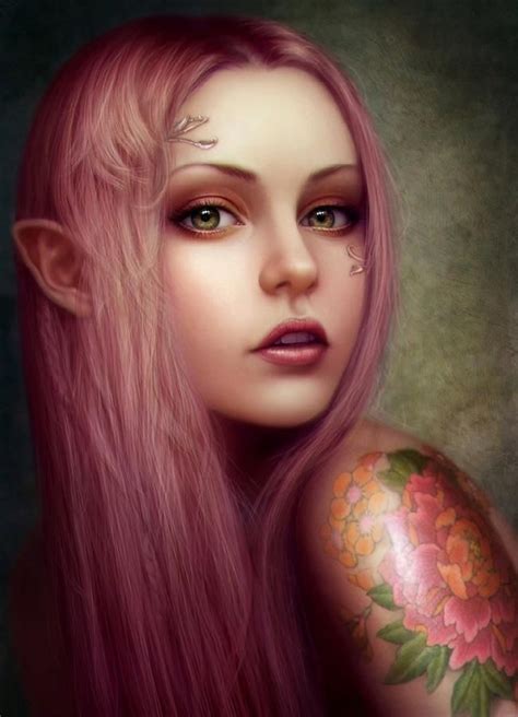 Pink Fae Elf Art Fantasy Women Beauty Illustration