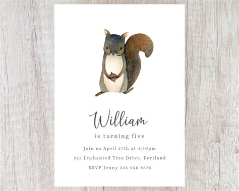 Squirrel Birthday Party Invitation Printable 5x7 Etsy