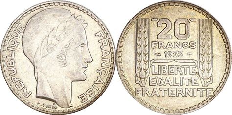 Coin France 20 Francs Marian With Laureate Head 1933 Silver