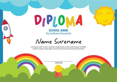 Multi Purpose School Diploma Template Certificate Kids With Rainbow