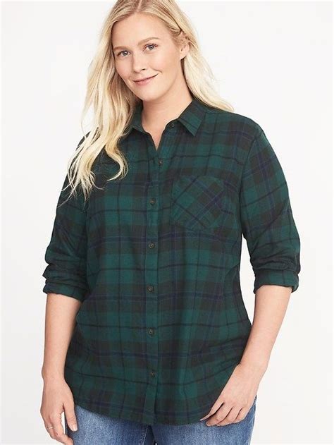 Classic Plaid No Peek Plus Size Flannel Shirt Green Plaid Shirt