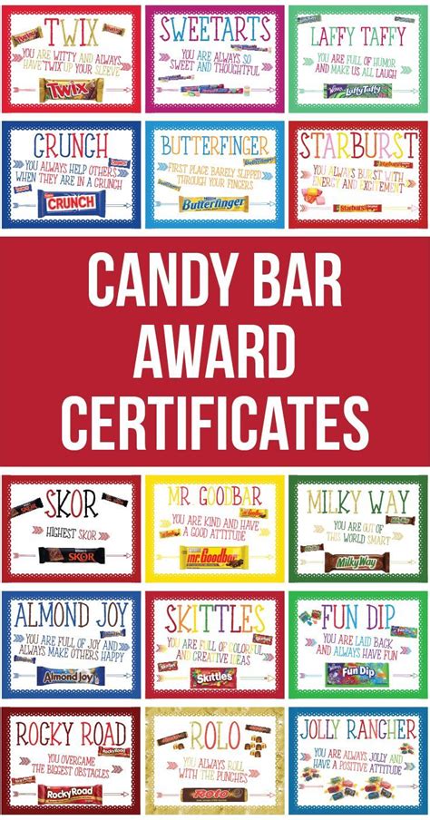 25 Individual Candy Bar Awards Candy Bar Award Certificates Etsy