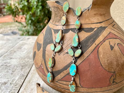 Long Turquoise Earrings By Navajo Jacqueline Silver Native