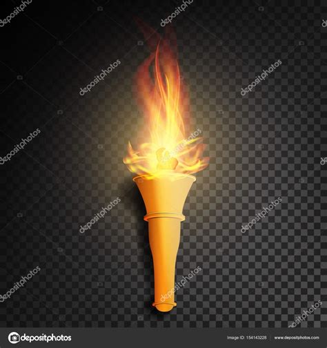 Torch With Flame Burning In The Dark Transparent Background Realistic