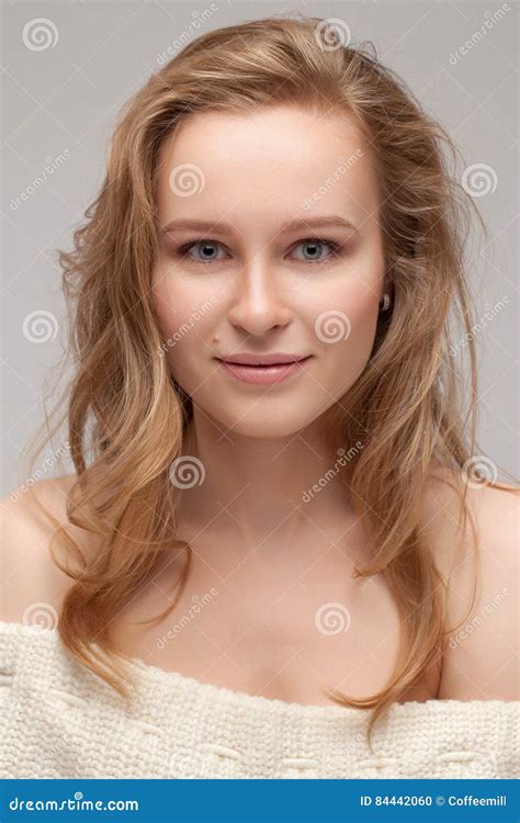 Blonde In A White Sweater Stock Photo Image Of Hairstyle 84442060