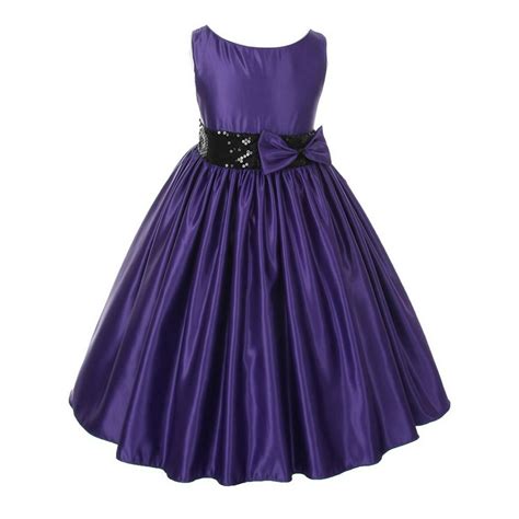 Kiki Kids Usa Little Girls Purple Satin Black Sequin Waist Flower