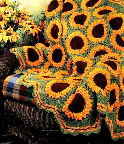 Vintage Crochet Pattern Sunflowers Afghan Throw Blanket Etsy Afghan