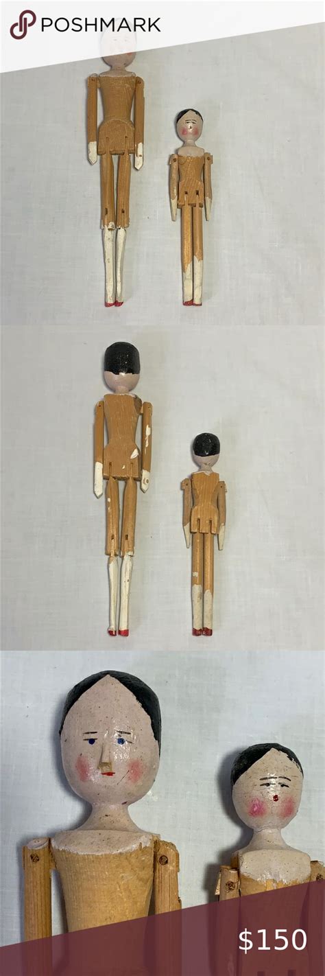 2 Carved Penny Wooden Peg Dolls Pattern 10” And 7” In 2021 Doll