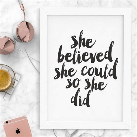 She Believed She Could Black White Typography Print By The Motivated