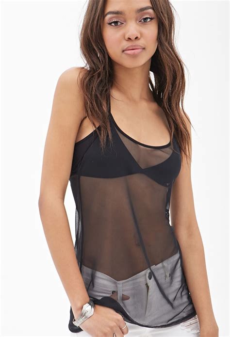 Sheer Mesh Tank Top FOREVER21 2000119044 With Images Mesh Tank
