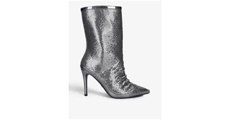 Carvela Kurt Geiger Armour Pointed Toe Metallic Chainmail Boots In Grey