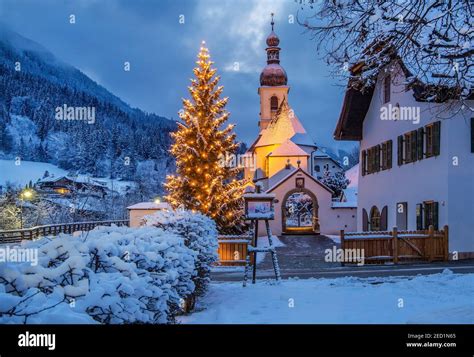 Parish Church With Christmas Fir Tree Ramsau Berchtesgadener Land