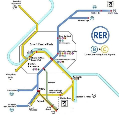 Mappa degli arrondissement di parigi con stazioni servite dalla. RER C train Orly airport to Paris