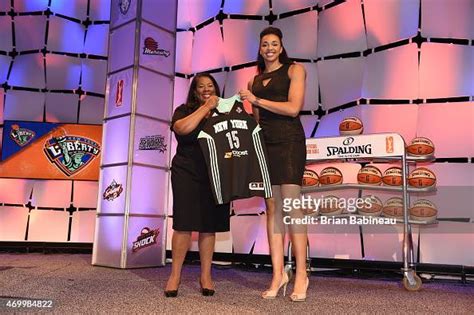 President Laurel Richie Poses With Kiah Stokes After Being Drafted